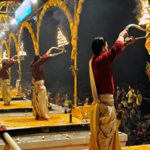 Puja on the river Ganges, Varanasi, India